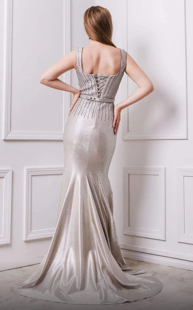 MNM COUTURE - F4211 Bead-Textured Metallic Mermaid Gown 4 MNM COUTURE - F4211 Bead-Textured Metallic Mermaid Gown