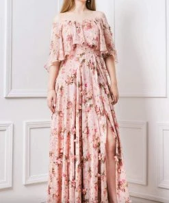 MNM COUTURE - F4468 Ruffle Flounce 3D Floral A-Line Dress With Capelet