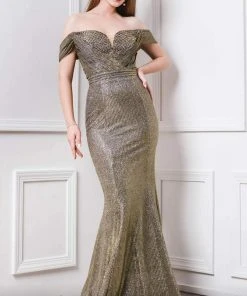 MNM COUTURE - F7541 Beaded Off-Shoulder Mermaid Dress
