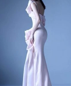 MNM Couture - G0935 One Shoulder 3D Floral Accent Fitted Gown W Slit