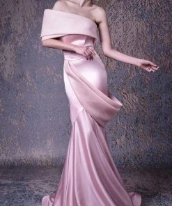 MNM COUTURE - G1038 One Off Shoulder Drape Accent Mermaid Gown