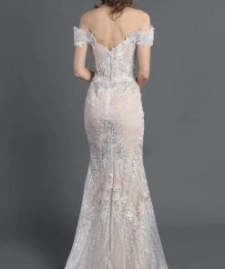 MNM Couture - K3555 Bedazzled Off-Shoulder Trumpet Dress