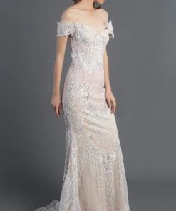 MNM Couture - K3555 Bedazzled Off-Shoulder Trumpet Dress