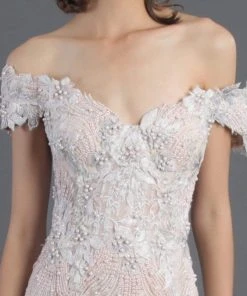 MNM Couture - K3555 Bedazzled Off-Shoulder Trumpet Dress