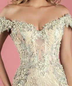 MNM Couture - K3555 Bedazzled Off-Shoulder Trumpet Dress