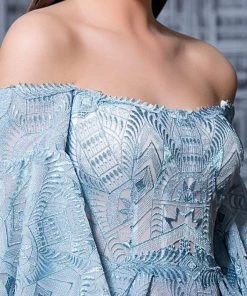 MNM Couture - K3588 Embroidered Off-Shoulder Bell Sleeve Sheath Dress