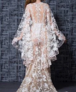 MNM Couture - K3619 Embroidered Mermaid Dress With Cape Accent