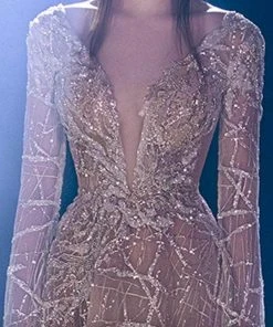 MNM COUTURE K3959 - Glimmering Plunging V-neck Evening Gown