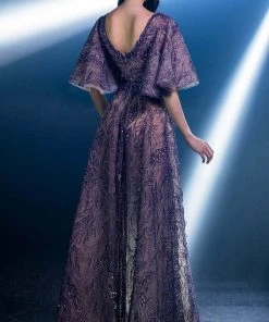 MNM COUTURE K3967 - Embellished Plunging V-neck Evening Gown