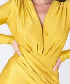 MNM COUTURE - L0002A Long Sleeve V-neck Trumpet Dress