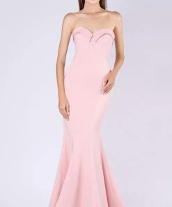 MNM COUTURE - M0002 Strapless Folded Sweetheart Crepe Mermaid Dress