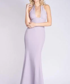 MNM COUTURE - M0004 Halter Neckline Crepe Mermaid Long Dress