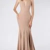 MNM COUTURE - M0008 Illusion V Neck Crepe Trumpet Evening Gown