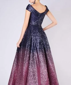 MNM COUTURE - M0009 Allover Sequin Ombre A-Line Evening Gown