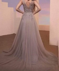 MNM COUTURE M0095 - Floral Applique Tulle Evening Dress 7 MNM COUTURE M0095 - Floral Applique Tulle Evening Dress