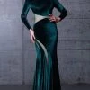 MNM COUTURE - N0068 Long Sleeve Velvet Long Dress