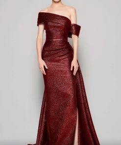 MNM Couture - N0356 Asymmetric Off-Shoulder Drape Train Evening Gown 12 MNM Couture - N0356 Asymmetric Off-Shoulder Drape Train Evening Gown