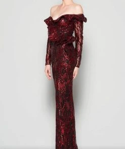 MNM COUTURE - N0363 Embellished Off-Shoulder Sheath Dress