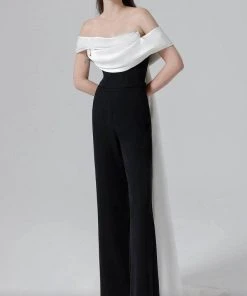 MNM COUTURE N0456A - Draped Off Shoulder Jumpsuit