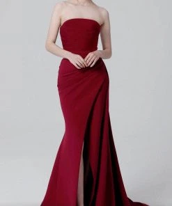 MNM COUTURE N0464 - Strapless Wrap Slit Evening Dress