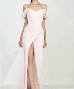 MNM Couture - Ruffled Off-Shoulder Sleeve Sheath Dress G0665