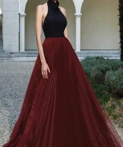 MNM Couture - Shirred Halter Neck Ballgown N0124