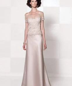 Mon Cheri - 114651 Two Piece Off Shoulder Long Dress - 1 Pc. Raisin In Size 10 Available