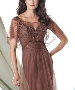 Mon Cheri 114905 Draped Sleeve Embellished Evening Gown