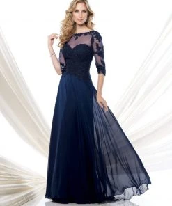Mon Cheri - 115968 Quarter Sleeve Lace Illusion Long Dress