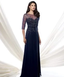 Mon Cheri - 115971 Illusion Quarter Sleeve Beaded Chiffon Dress - 1 Pc Navy In Size 6 Available 8 Mon Cheri - 115971 Illusion Quarter Sleeve Beaded Chiffon Dress - 1 Pc Navy In Size 6 Available