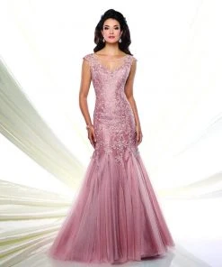 Mon Cheri 116953 Bedazzled Illusion Bateau Mermaid Dress - 1 Pc Rose Frost In Size 10 Available