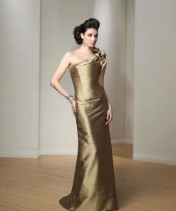 Mon Cheri - 212973 One Shoulder Long Dress - 2 Pcs Bronze In Size 10 And 14 Available