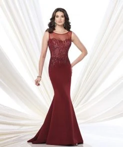 Mon Cheri - 215901 Beaded Illusion Bateau Neck Dress