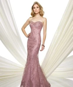 Mon Cheri 216961 Strapless Floral Trumpet Gown