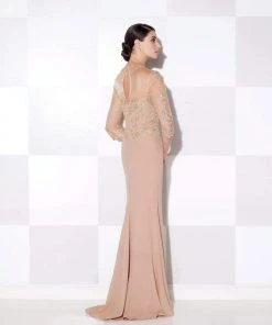 Mon Cheri Applique Illusion Gown In Toast 115614 5 Mon Cheri Applique Illusion Gown In Toast 115614