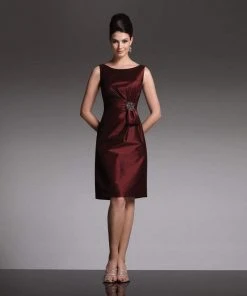 Mon Cheri Bateau Sheath Dress In Wine 28872
