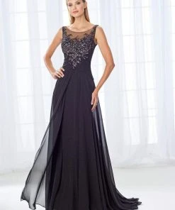 Mon Cheri Beaded Lace Bateau Pleated A-line Gown 118680