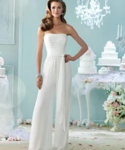 Mon Cheri Beaded Semi-Sweetheart Jumpsuit In Ivory 215103