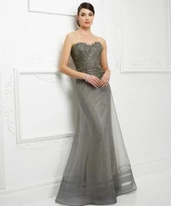 Mon Cheri Beaded Strapless Lace Long Gown 217D87