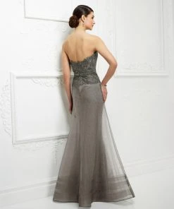 Mon Cheri Beaded Strapless Lace Long Gown 217D87