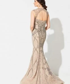 Mon Cheri - Beaded Sweetheart Mermaid Evening Dress 219D75 - 1 Pc Taupe In Size 18 Available