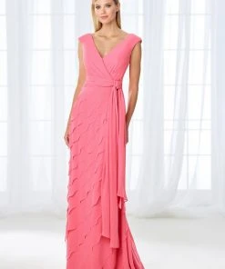 Cameron Blake By Mon Cheri Mon Cheri Cameron Blake Cap Sleeve Wrap Tie Scalloped Evening Gown 118668