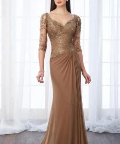 Mon Cheri Classy Lace And Mesh Gown 217646