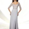 Mon Cheri - Crystal Embellished Quarter Sleeve Dress - 1 Pc Silver In Size 8 Available
