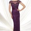 Mon Cheri Embellished Illusion Cap Sleeve Gown