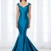 Mon Cheri Fitted Cap Sleeves Stretch Satin Mermaid Gown 118661 - 1 Pc Teal In Size 12 Available 2 Mon Cheri Fitted Cap Sleeves Stretch Satin Mermaid Gown 118661 - 1 Pc Teal In Size 12 Available