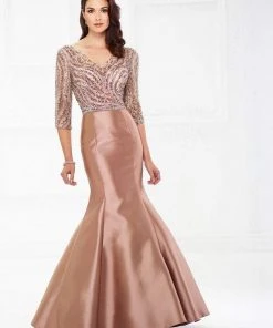 Mon Cheri - Illusion Bateau Mermaid Evening Dress 118988 - 1 Pc Butterscotch In Size 20 Available