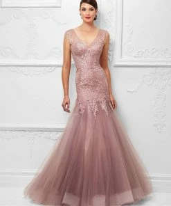 Mon Cheri Illusion Lace Trumpet Gown
