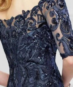 Mon Cheri Lace Quarter Length Sleeves Mermaid Gown 217937