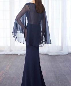 Mon Cheri Laced Illusion Bateau Neck Trumpet Dress 217638 - 1 Pc Navy In Size 18 Available